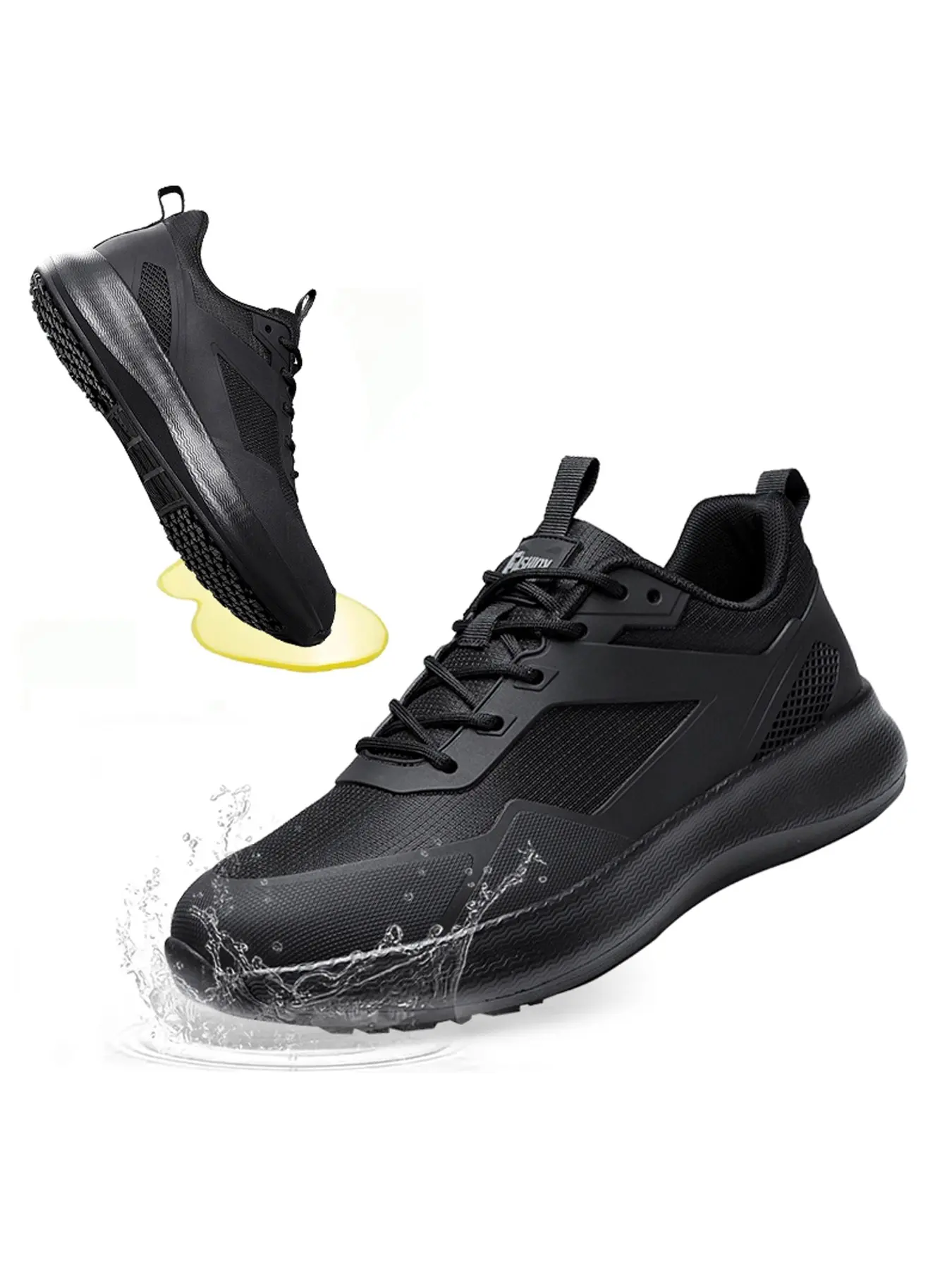Men's All Black Non Slip Oil Resistant Work Shoes Breathable Mesh Lightweight Comfort Walking Sneakers for Kitchen Restaurant Staff