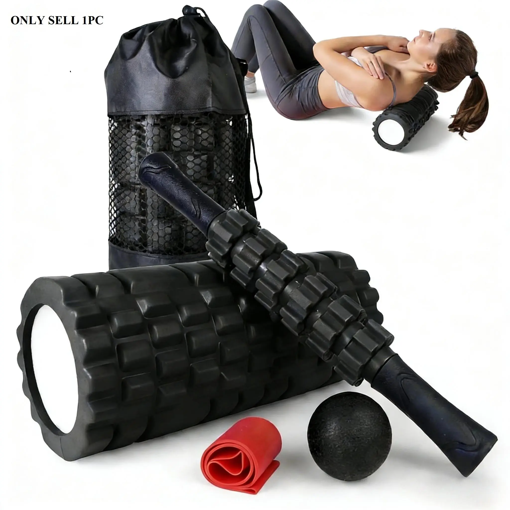 5-In-1 Foam Roller Set for Deep Muscle Massage, High-Density Fitness Foam Rollers, Massage Balls, Resistance Bands, Full Body Workout