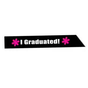 Pesenar Black Satin I Graduated Sash with Pink Flower Accents for High School College Graduation Party Supplies and Photo Props