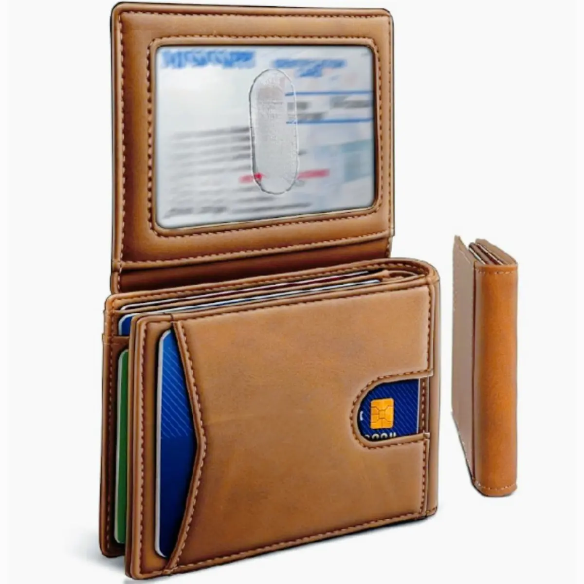 Men's Casual Compact Faux Leather Wallet, Slim Front Pocket Design with RFID Blocking and Multiple Card Slots