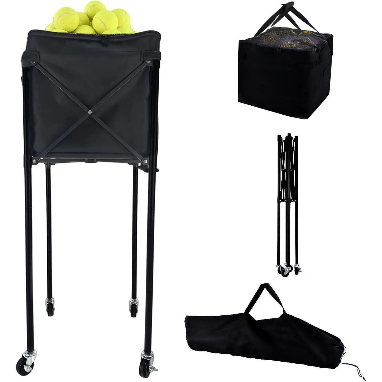 Pickleball & Tennis Ball Hopper,  Balls Teaching Cart, Portable Lightweight Softball , Large Capacity Baseball Basket Carrier for