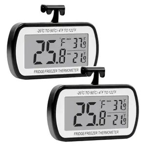 2 Pack Digital Refrigerator Fridge Freezer Room Thermometer Waterproof Large LCD Display Max/Min Record Function Black