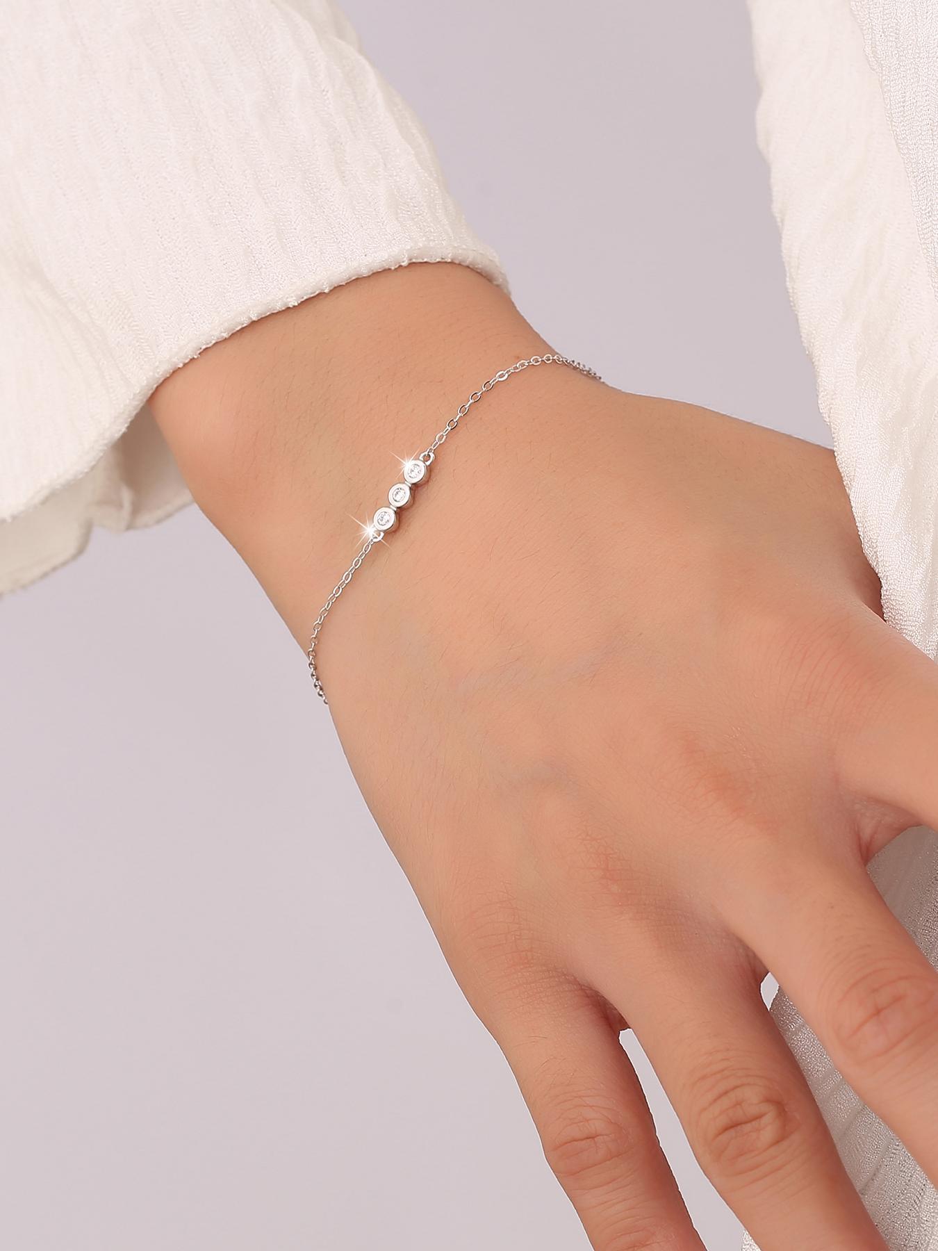 S925 Sterling Silver Adjustable Artificial Zircon Decor Bracelet, Fashionable Jewelry for Women & Girls, Trendy All-match & Exquisite Jewelry for Birthday Gift
