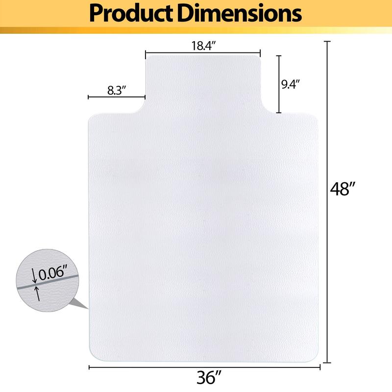 Segawe 48" x 36" Clear PVC Office Desk Chair Mat for Hardwood Floors with Lip