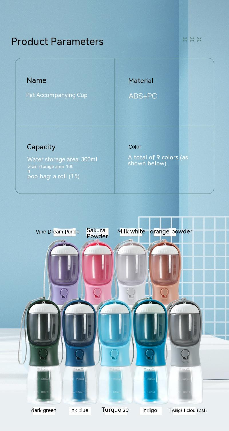 Dog Water Bottle with Food and Poop Bags - 3-in-1 Leakproof Pet Water Dispenser for Travel, Lightweight Durable Dog Drinking Cup for Outdoor Adventures