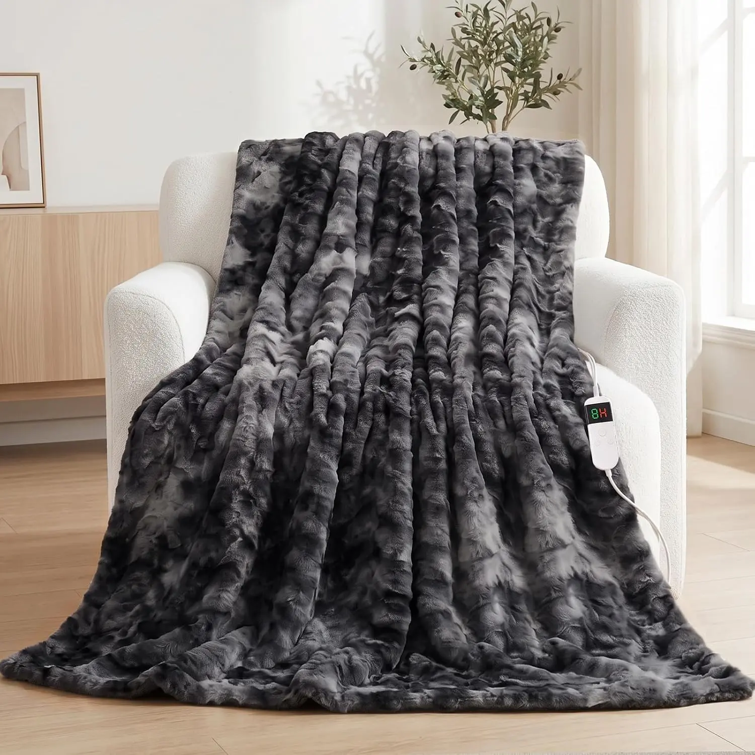 Electric Heated Blanket , Soft Sherpa Faux Fur Heating Blanket with 10 Adjustable Heat Settings, Fast Heating, 1-8 Hour Timer Auto Shut Off & Overheat Protection & Machine Washable