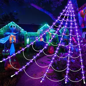 Halloween 5m Giant Spider Web Light, 250 LED, 8 Lighting Modes, Outdoor Festival Party Decor, Courtyard Haunted House Decoration