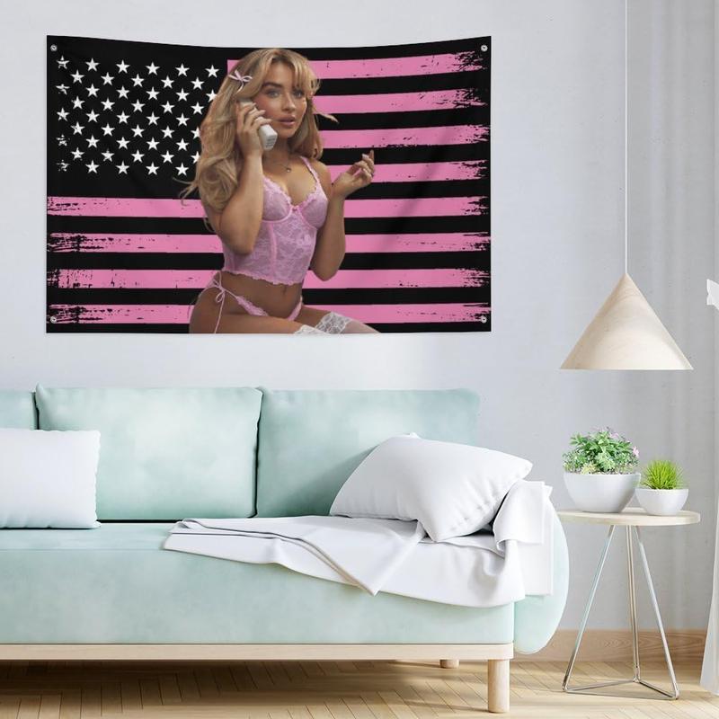 Pink Sabrina American Flag Carpenter ,Personalize Flags,for Bedroom,Funny Tapestry Poster For Decorate Clubs Tailgates Yard University Dormitories Living Room Decorative Light Decoration Velvet Design Peach Wall