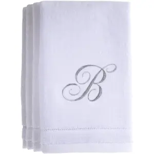 Monogrammed Towels Fingertip, Personalized , 11 x 18 Inches - Set of 4-  Embroidered Towel - Extra Absorbent  - Soft Velour Finish - For Bathroom/ Kitchen/ - Initial B (White)