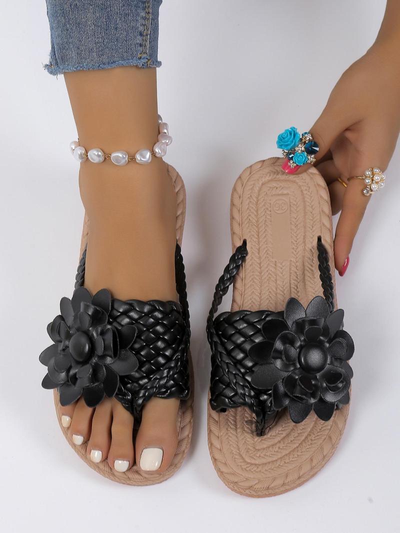 Fashionable Floral Decorated Flat Slides for Women, Fashion Daily Wear Footwear, Summer 2025 Casual Comfortable Viscose Flip Flops for Beach, All-match Indoor Shoes for Daily Use, Daily Clothing Decor