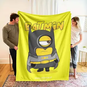 Cartoon Superhero Minion Flannel Blanket, Funny Yellow Character Print Soft Warm Lightweight Cozy Throw for Bedroom Sofa Office, Movie Night Home Decor Gift for Adults and Children, kid Christmas Gift