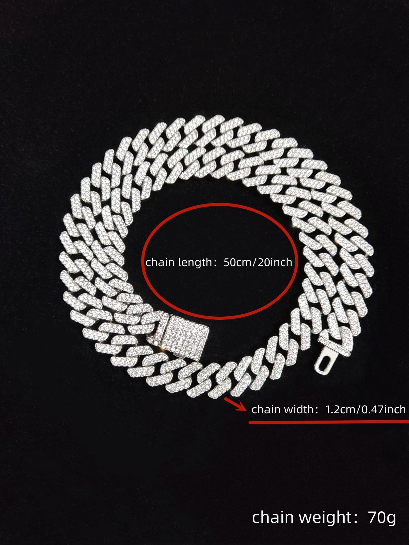 Unisex Punk Style Rhinestone Decor Chunky Chain Statement Necklace, Trendy Exquisite Cuban Link Design Chain, Hippie Rhinestone Decorated Jewelry for Party Decor