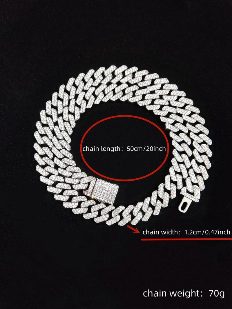 Unisex Punk Style Rhinestone Decor Chunky Chain Statement Necklace, Trendy Exquisite Cuban Link Chain, Hippie Rhinestone Decorated Jewelry for Party Decor Unisex Punk Style Rhinestone Decor Chunky Chain Statement Necklace, Trendy Exquisite Cuban Link Chain, Hippie Rhinestone Decorated Jewelry for Party Decor