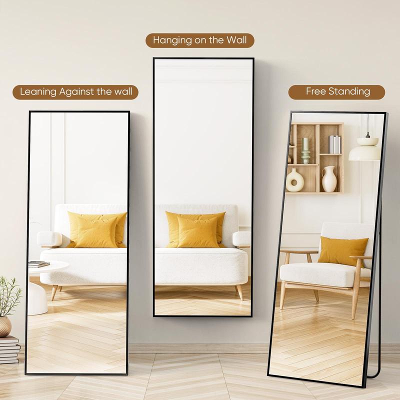 71x26IN Full Length Mirror, Standing Hanging or Leaning Against Floor Tempered Mirrors Wall-Mounted Full Body Dressing Mirror with Aluminum Alloy Frame for Living Room, Bedroom, Black Arched 71"x26" Full Length Mirror Full Body Floor Mirror Standing Hang
