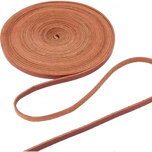 5.5Yds 5mm Flat  Cord String  Leather Craft Lace Strips Full Grain Cowhide Braiding Cord Roll for  Making DIY Braided Bracelets Keychains(Brown)