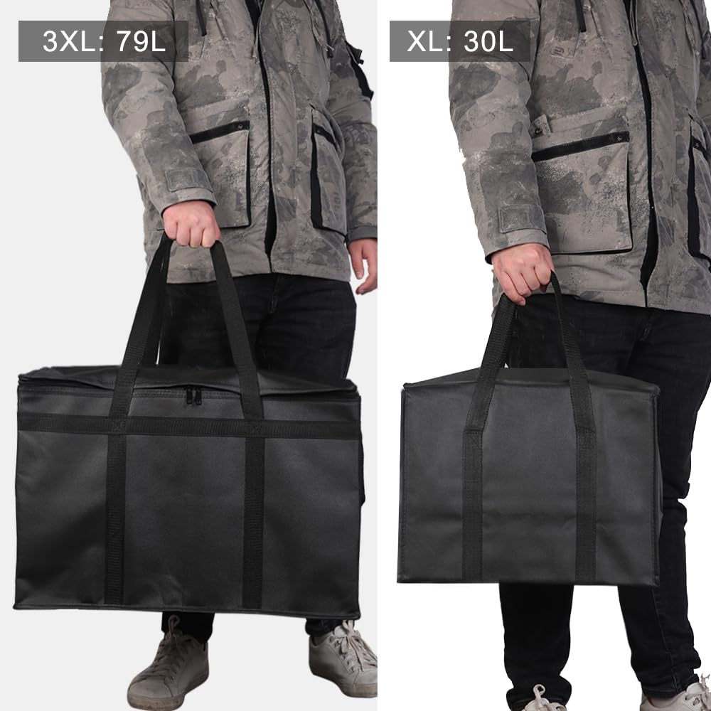 1-Pack Insulated Reusable Grocery Shopping Bags, X-Large Insulated Food/Pizza Delivery Bag for Doordash/Uber Eats, Commercial Food Warmers, Tote Cooler/Thermal Bags