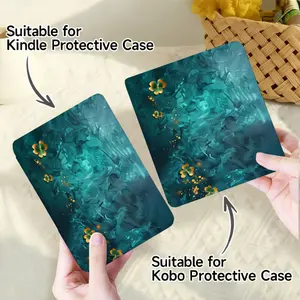 for Kindle/kobo/Tolino Case Teal Floral Abstract Design Pattern for New Kindle 11Th 2019, for Kindle 11th Generation Case for Kindle 11Th (2022/2024), 6-Inch, 7-Inch Kindle Paperwhite 12Th Generation 2024 Vision Color (2024) /Vision 6 (2021）/Shine Color (