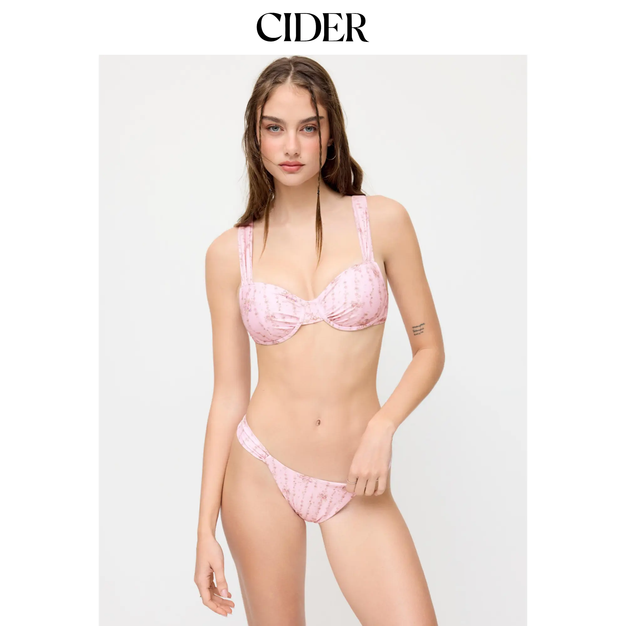 Cider Ditsy Floral Sweetheart High Stretch Ruched Bikini Set