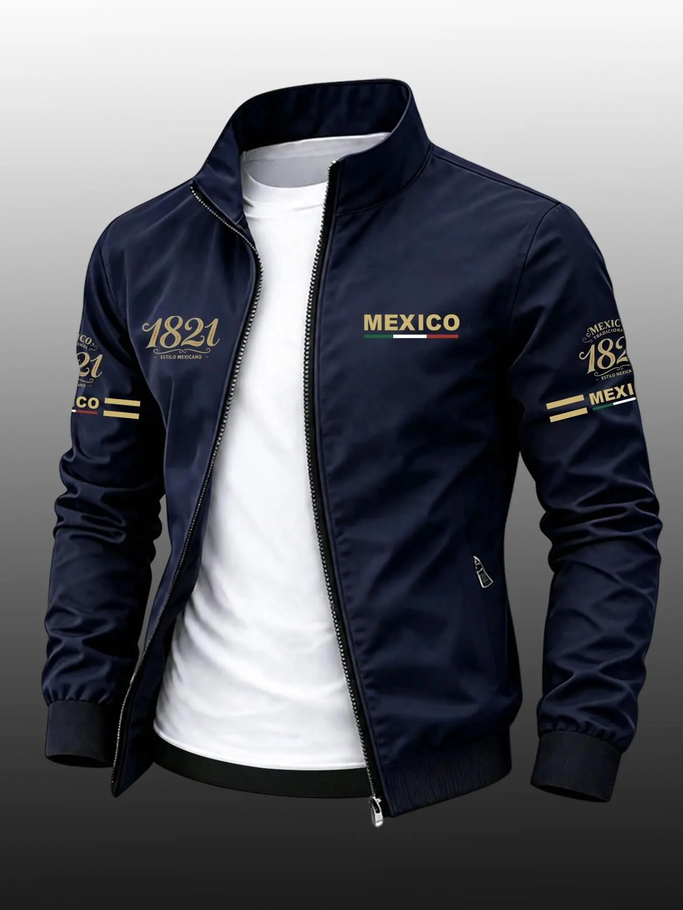 Men's Lightweight Zipper Jacket, Mexico Pattern Print, Casual Loose Fit, Ideal for Outdoor Activities, Comfortable Daily Wear, Casual Outdoor Menswear