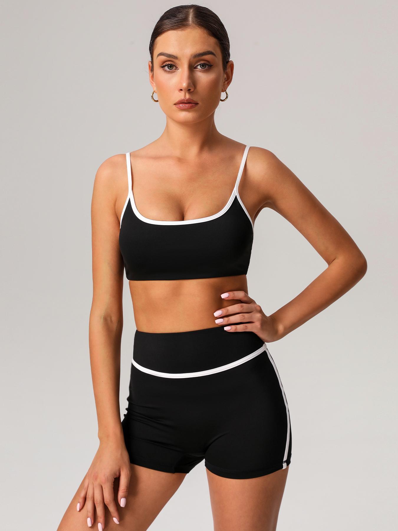 Two-Piece Set Women's Solid Crop Sports Bra & High Waist Skinny Shorts Tracksuit Set, Breathable Comfortable Sports Outfits for Yoga Gym Workout Running, Ladies Sportswear for All Seasons, Sports Fitness Wear