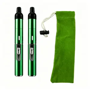 Green Metal Windproof Lighter Pen, Compact Refillable Cigarette Lighter with Storage Bag (No Butane Included)