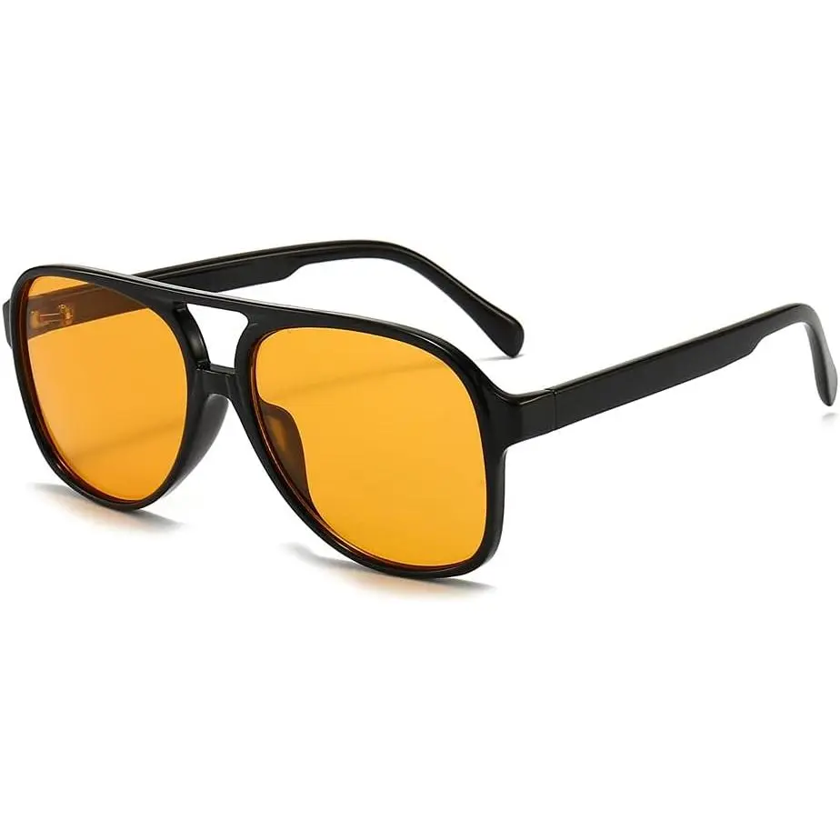 Aviator Sunglasses for Women Men 70s Glasses Retro  Yellow Lens Shades