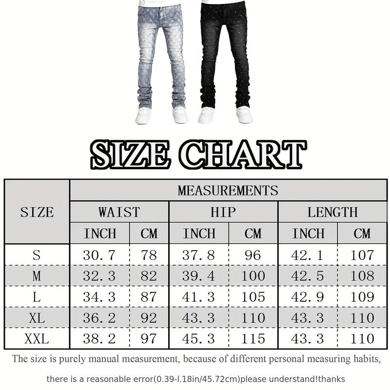 Y2K Men's Shiny Rhinestone Embellished Stretch Slim-Fit Jeans, Casual Street Style Hip-Hop Skateboarding Rap Pants, Machine Washable - All-Season Wear