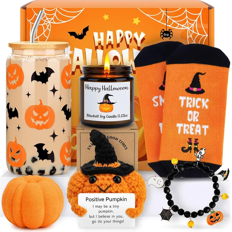 PRADNEL Halloween Gifts Boo Basket Stuffers for Women Halloween Party Gifts for Children Adults Teens Girls Kids Spooky Basket Stuffers Ideas for Woman Her Cute Halloween Care Package Gift Box Boo Themed Stuff Items Ghost Basket Kit