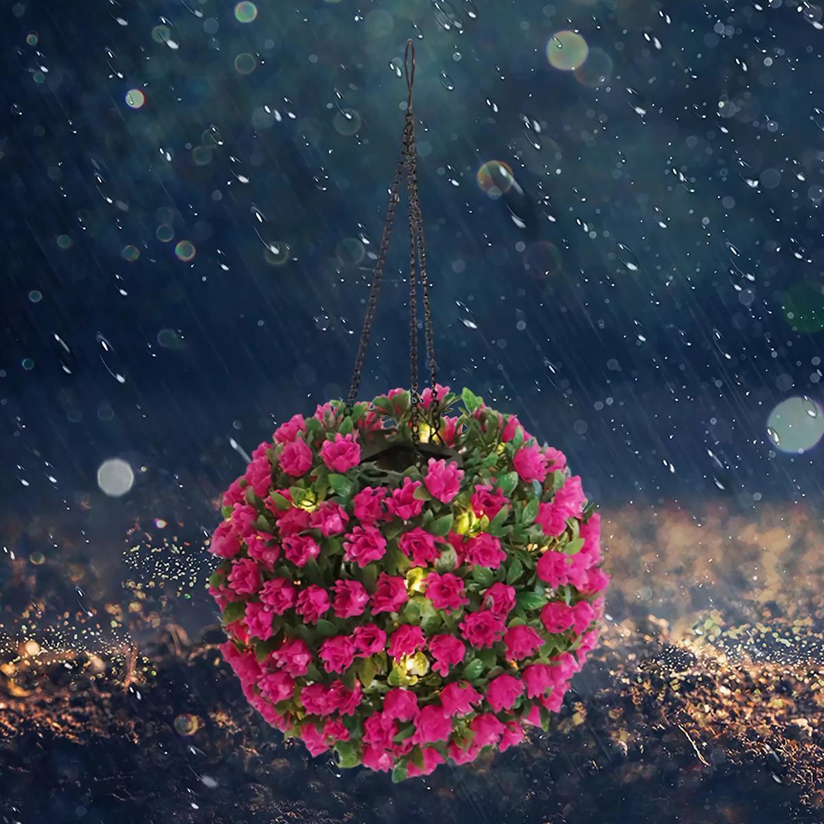 Solar Powered Hanging Light, Artificial Potted Plant Ball Shaped Hanging Light, Outdoor Garden Decoration Light for Outdoor Yard Lawn Holiday Decoration, Garden Decor Lights