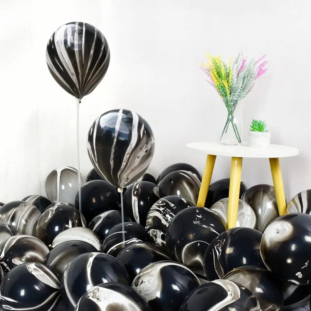 50 count Black Marble Balloons 12 Inch Marble  Latex Balloons for Black White Birthday Party Tie Dye Balloons Decoration Easter  Year Wedding  Shower Halloween Festival Photobooth
