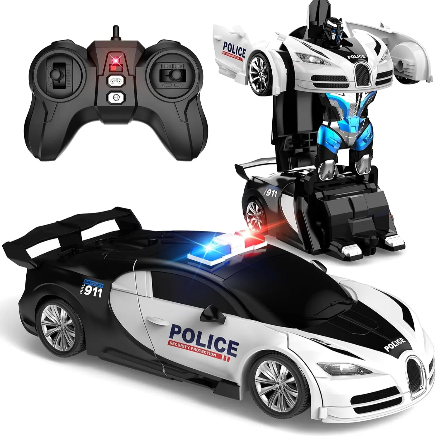 Remote Control Car, 1:18 Scale Transforming Police Toy, Rc Vehicle, 2.4GHz Robot, LED Lights, 360° Rotation, Birthday Gift for Boys Ages 4-12