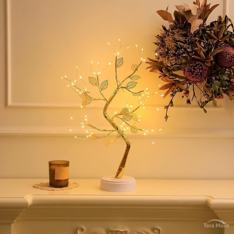 Dual Mode Touch Switch Gold Leaf Tree Light with 72 LED Copper Wire String Lights for Valentine Bedroom Christmas Decorative Lamp