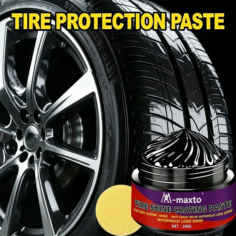 100g Tire Shine Dressing Cream, Car Wet Look High Gloss Rubber Restorer, Long Lasting UV Protection Restore Faded Tire & Plastic Trim, Easy