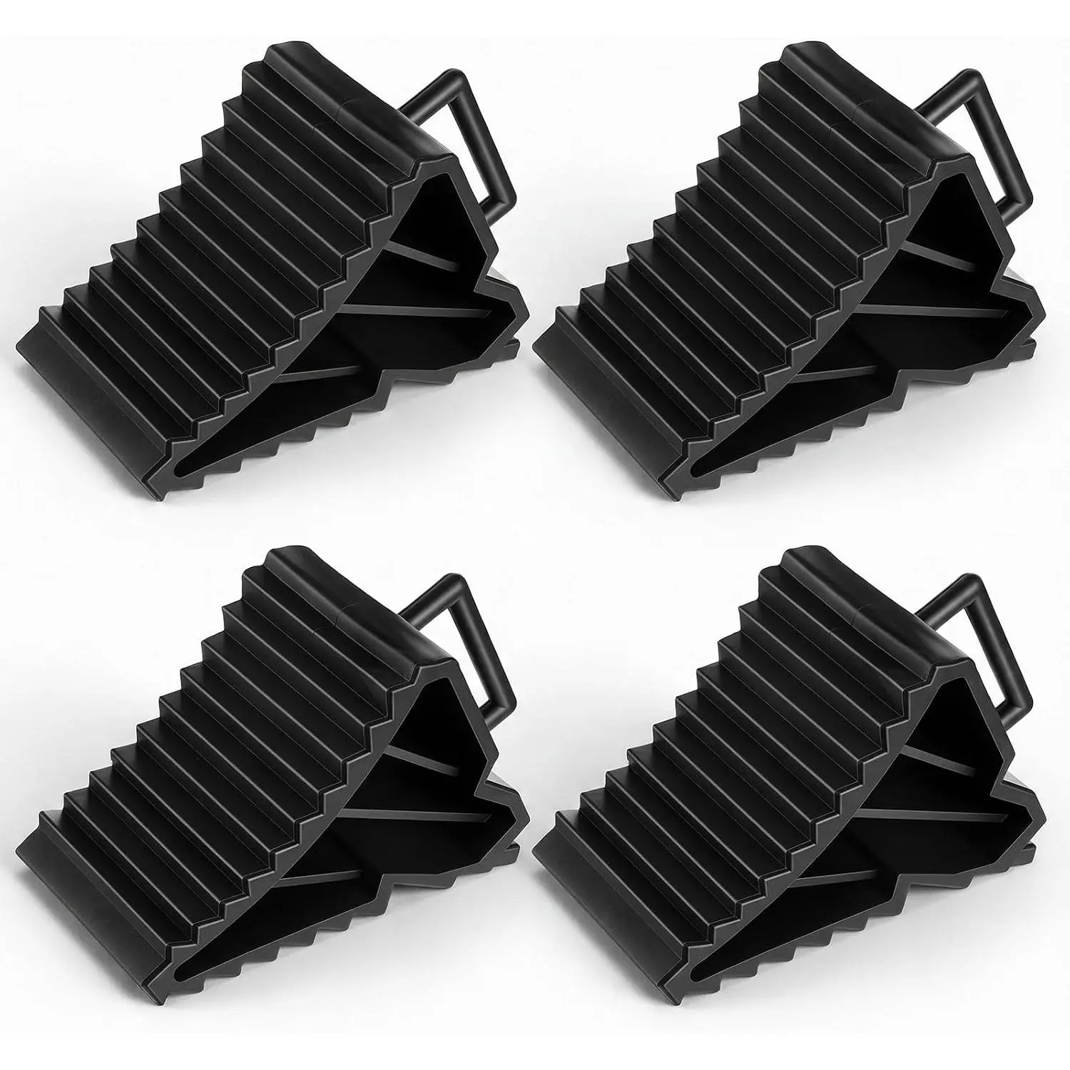 4 Pack Wheel Chocks, Tire Chocks for RV Trailer Camper Car Truck| Rubber Tire Stopper Wheel Block Stopper with Handles for Tire, Strong RV Wheels Chock RV Trailer Accessories, Black