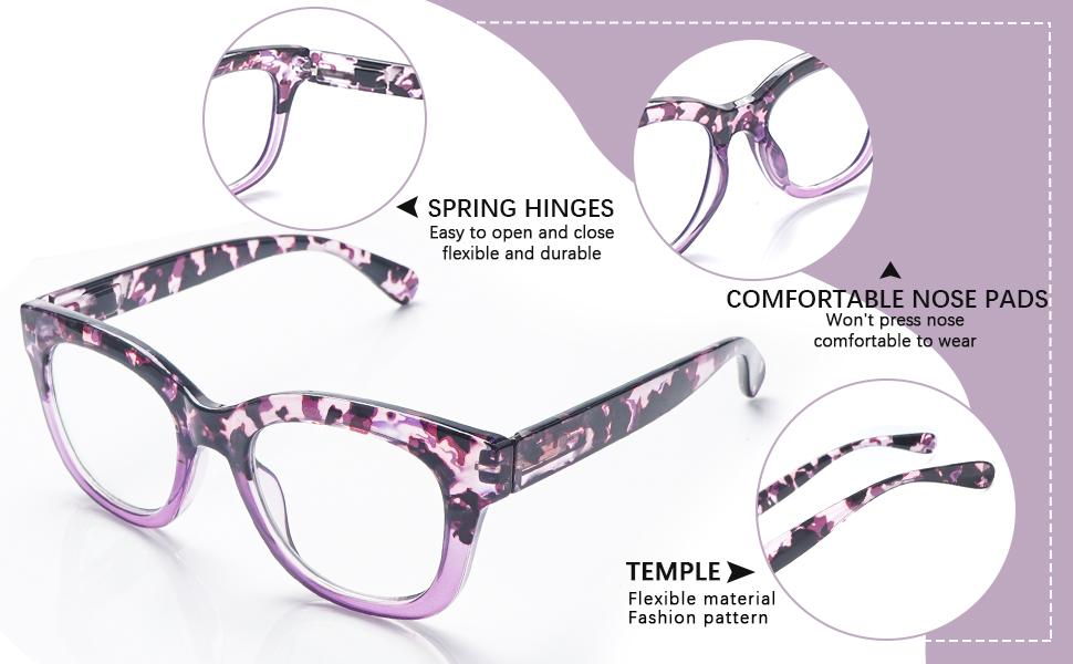 4 Pack Progressive Multifocus Reading Glasses for Women Blue Light Blocking Multifocal Readers with Spring Hinge
