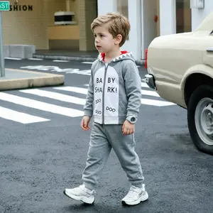 2Pcs Outfit Kids Baby Shark Shape Long Sleeve Hooded Zip Jacket + Casual Sports Pants Spring Autumn Clothes Set,2pcs Baby Boy Set, Loose Fit,Comfortable And Versatile, for Outdoor