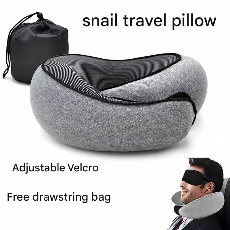 Cross-border slow-rebound snail travel pillow, portable and foldable neck support pillow for office naps, memory foam U-shaped pillow