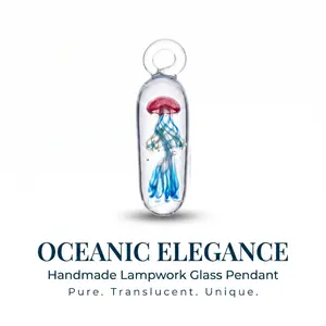 1 Pcs Handmade Glass Jellyfish Capsule Pendant, Artisan Blown Glass Charm Without Cord, for DIY Necklace, Bracelet & Car Hanging Ornament, Elegant Handcrafted Jewelry Accessory | Slight Size Tolerance Due To Manual Measurement