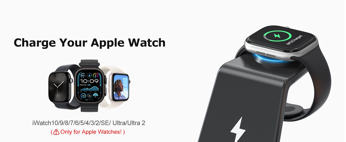 Wireless Charging Station Alarm Clock with 8 Touch Night Lights: 5 in 1 Charger Stand for Apple Devices - Charging Dock for iPhone 17 16 15 14 13 12 Pro Max Plus/Apple Watch/AirPods, Dimmable