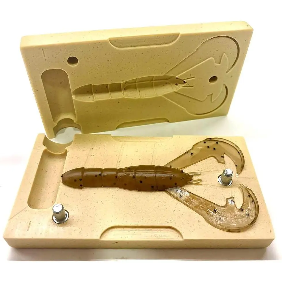 Soft Plastic Injection Mold, 3.8" Rage Craw  Mold | CNC-Machined  Stone,  Air Vent Channels, Bubble-Free Casting, Compatible with Standard Injectors