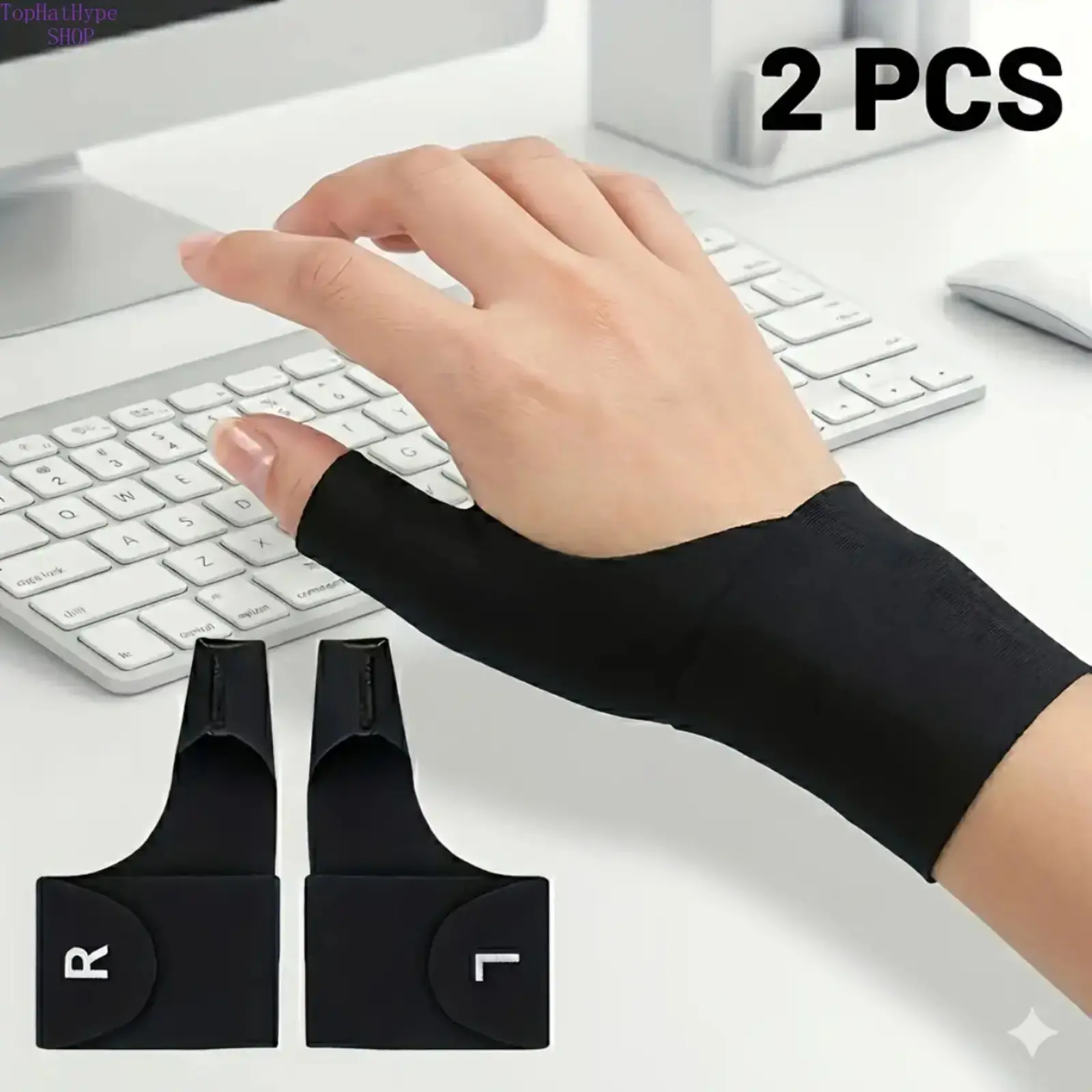 2-Pack Breathable Hand Brace, Unisex Ergonomic Wrist Support with Finger Stabilizer, Adjustable with Anti-Slip Grip for Workplace, Breathable Wrist Brace