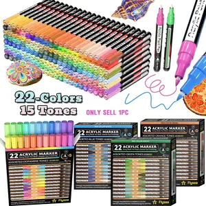 Flysea Acrylic Paint Marker, 22 Colors, Fine Tip 0.7mm, Quick-Dry, Visible Ink Window, Ideal for Stone, Wood, Metal, Glass, Canvas
