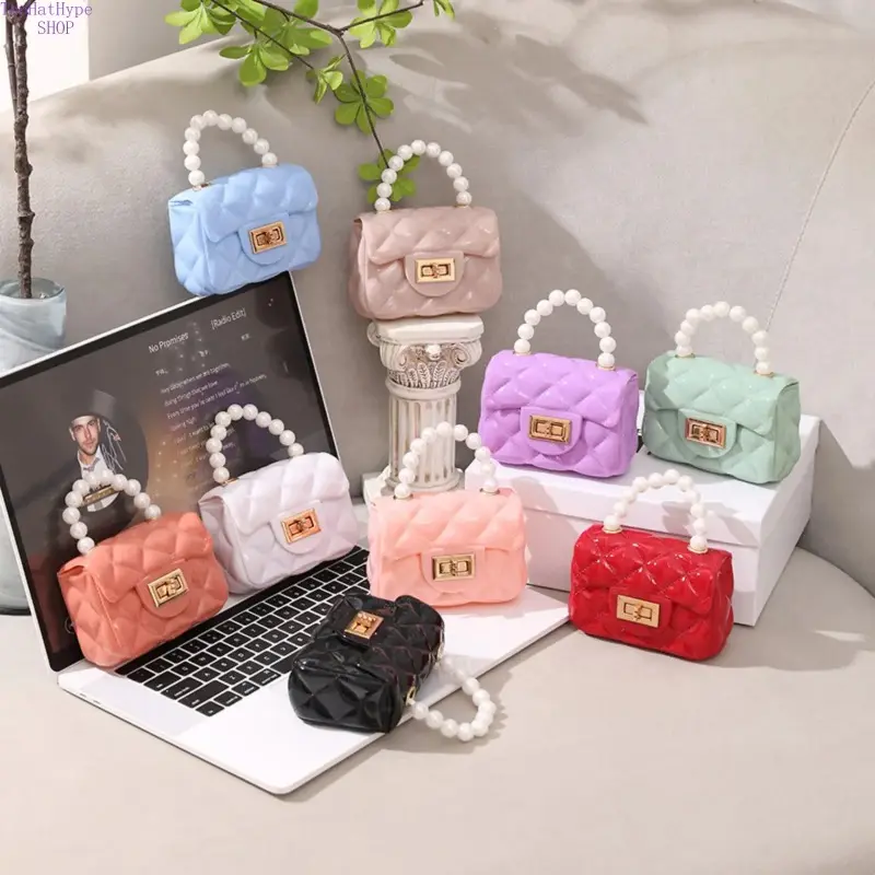Mini Jelly Crossbody Wristlet Purse With Pearl Handle Waterproof Lightweight Women Daily Outing Small Handbag