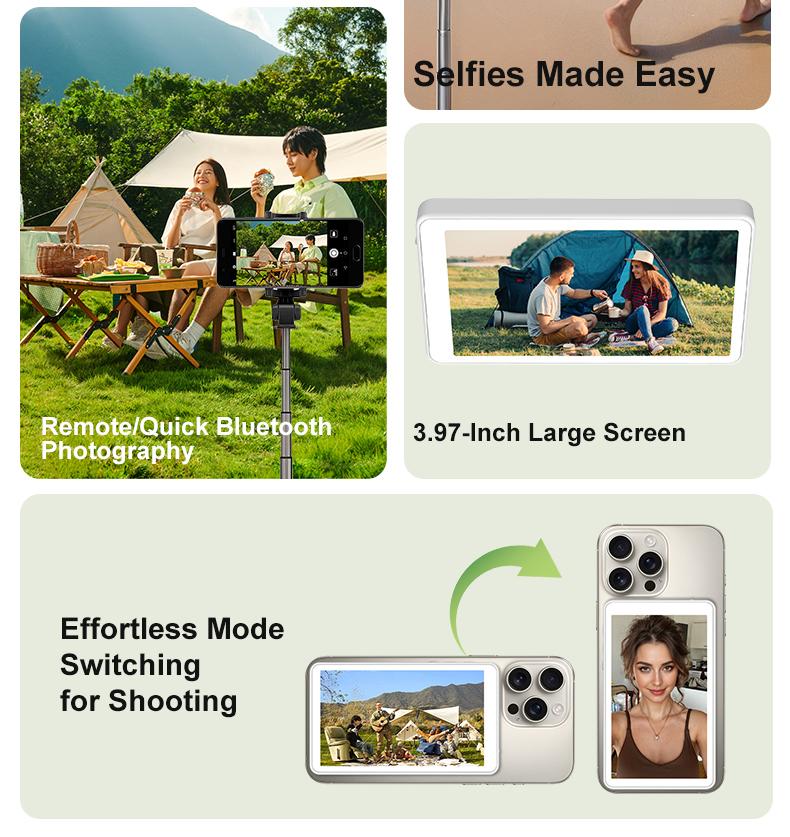 Magnetic Phone Monitor | Real-Time Selfie Screen for Rear Camera Vlogging & Live Streaming
