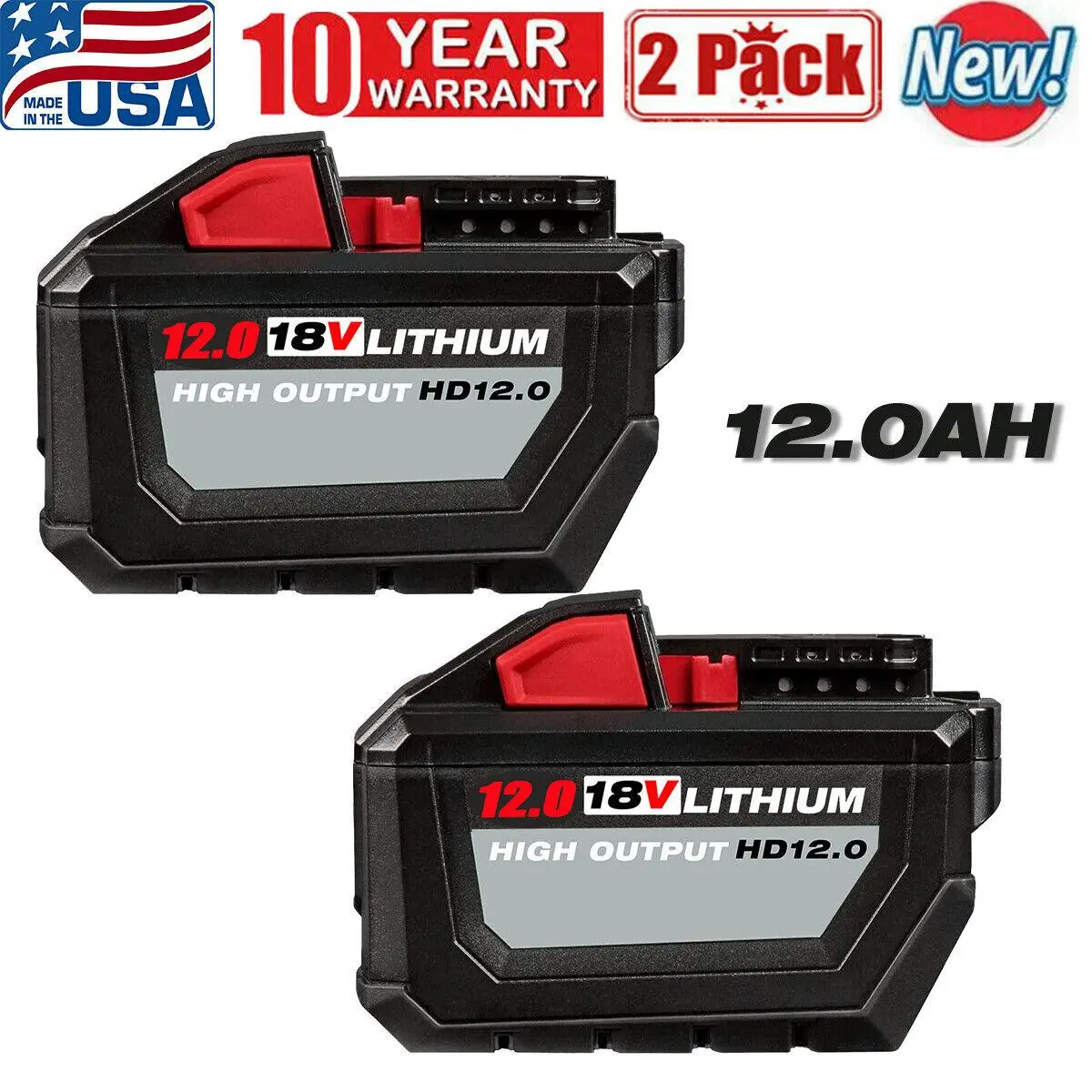 New 2Pack FOR Milwaukee 12.0Ah 48-11-1812 M18 Li-Ion XC Extended Capacity Battery New 2Pack FOR Milwaukee 12.0Ah 48-11-1812 M18 Li-Ion XC Extended Capacity Battery