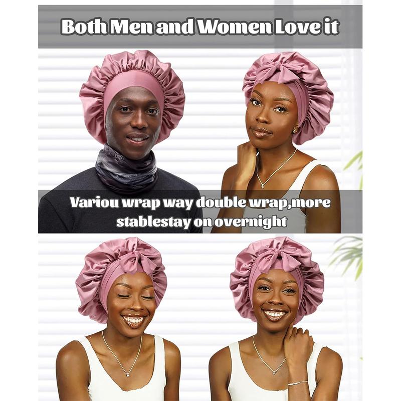 Reversible Double Layer Two-Color Satin Bonnet Silk Like Texture for Sleeping Cap Hair Bonnet with Elastic Tie Band for Curly Hair Night Cap
