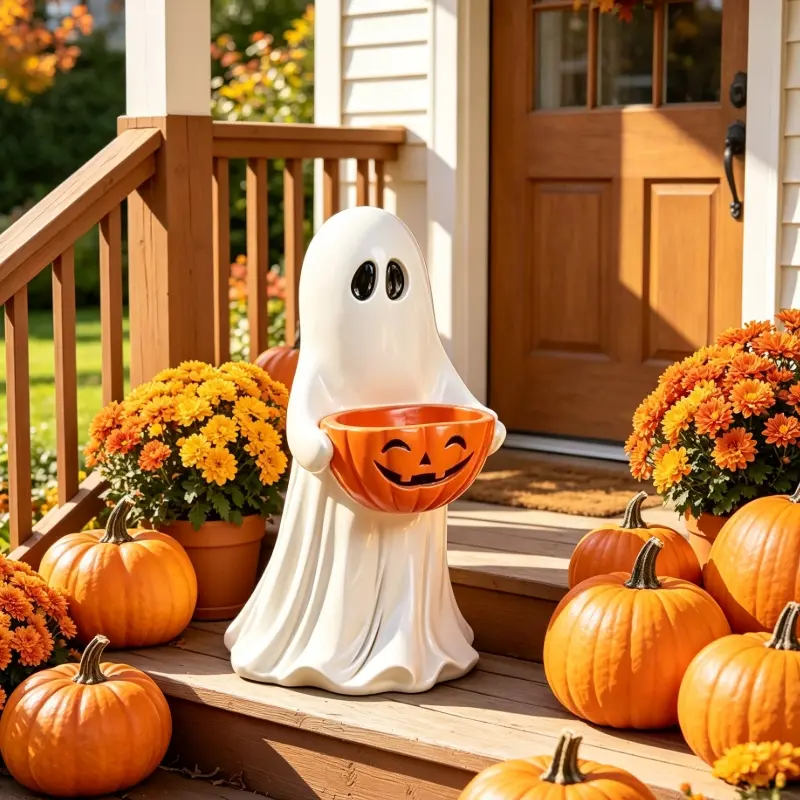 Halloween Ghost Pumpkin Candy Bowl - Cute Resin Decor for Parties, Tabletop & Yard - Perfect Gift for Halloween Lovers!