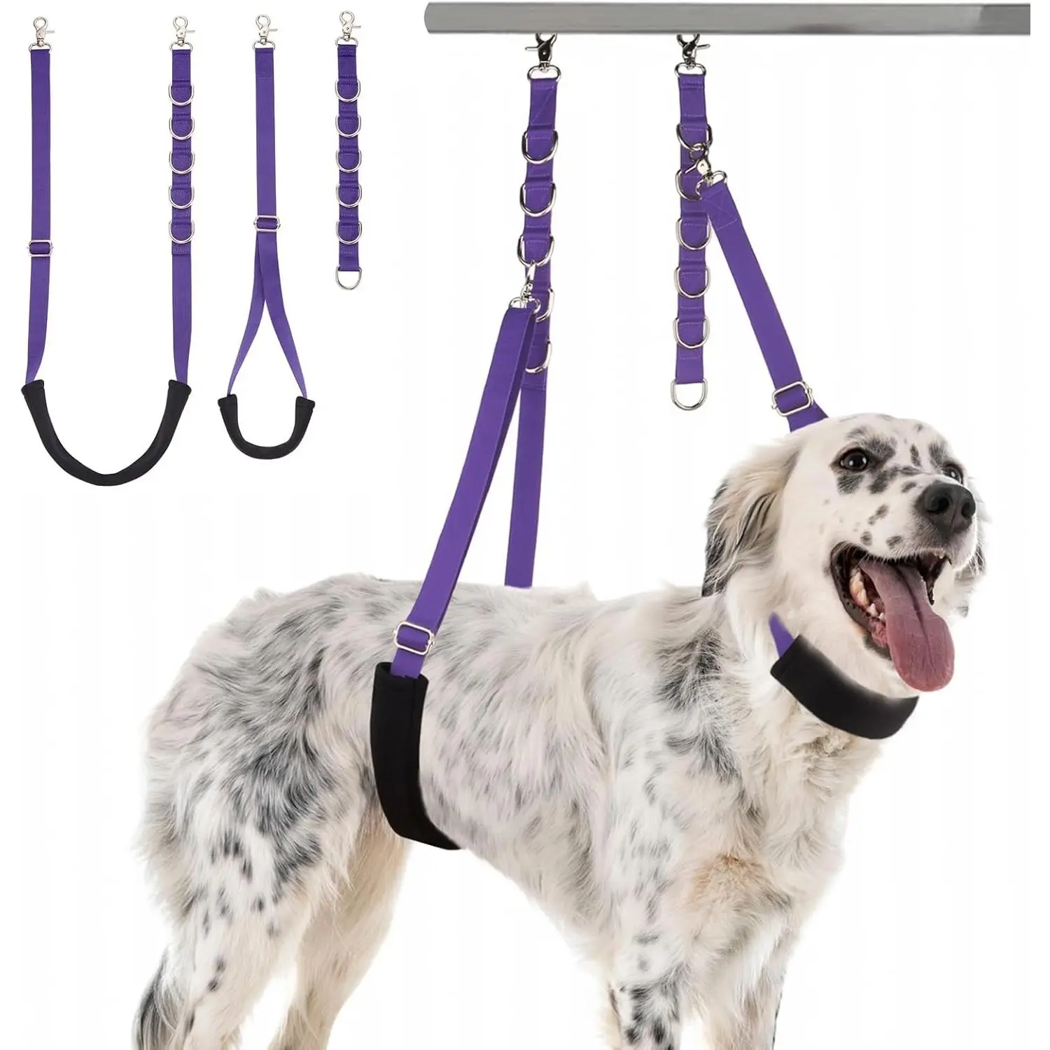 Dog Grooming Belly Strap - 3PCS Grooming Restraint Set Adjustable Belly Band Loops Strap with Padded Support & Loop Extension Straps Pet Grooming Harness Kit for Dogs (Voilet)