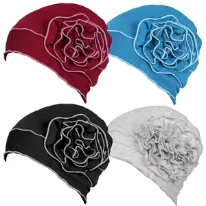New Big Flower Turban Hat for Women, Soft Elastic Stretch Hair Care Cap, Fashion Floral Head Wrap Bonnet, Breathable Chemo Hair Loss Hat for Daily Wear, Sleep & Hair Protection