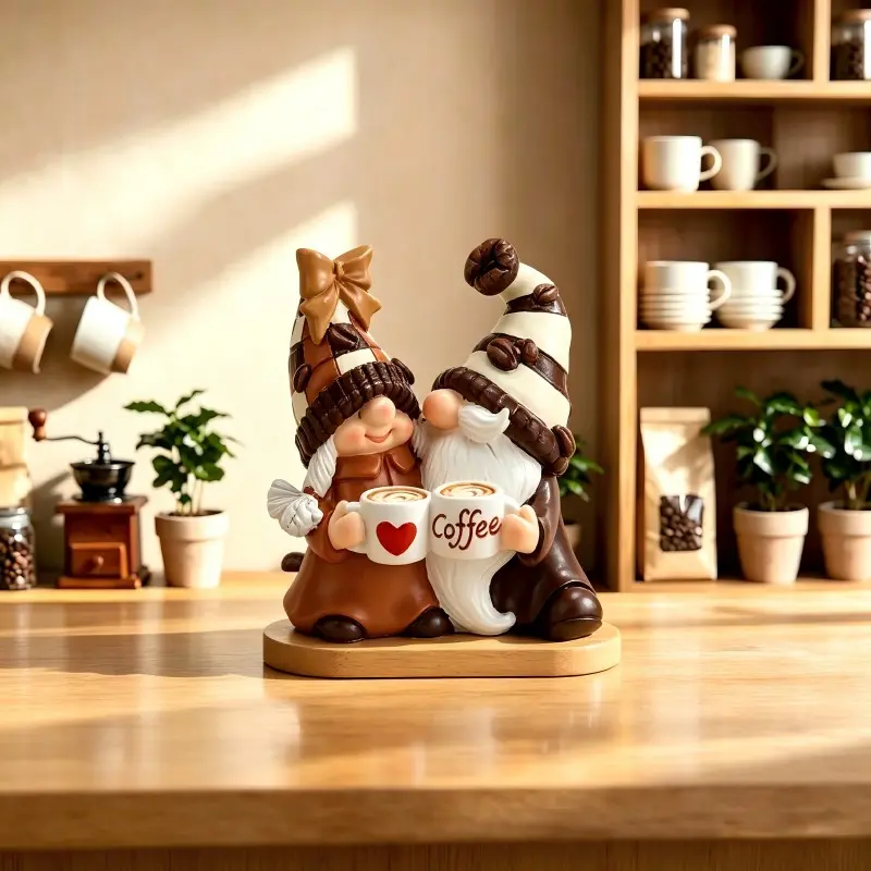 1Pc Coffee Gnome Couple Resin Ornament Faceless Doll Creative Christmas Decoration Tabletop Coffee Corner Home Gift